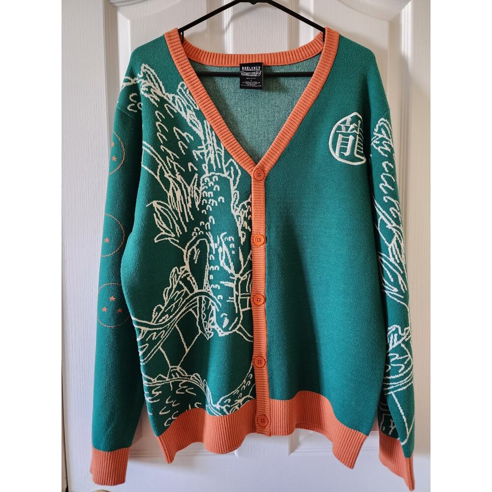 BoxLunch Dragon Ball Z Shenron Dragon Knit Cardigan Sweater Large Green NWOT